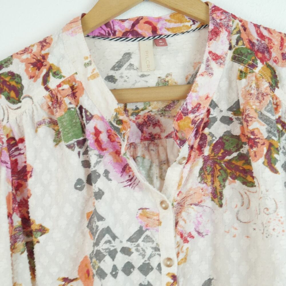 Anthropologie Pilcro Cropped Surf Blouse XL Floral Cotton Popover Top Boho - Picture 3 of 7